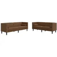 vidaXL 2-tlg. Chesterfield-Sofa-Set Braun Kunstleder Wildleder-Optik