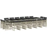 vidaXL 17-tlg. Garten-Essgruppe mit Kissen Hellgrau Poly Rattan