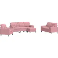 vidaXL 4-tlg. Sofagarnitur mit Kissen und Nackenrollen Rosa Samt