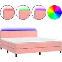 vidaXL Boxspringbett mit Matratze & LED Rosa 160x200 cm Samt