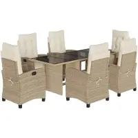 vidaXL 7-tlg. Garten-Essgruppe mit Kissen Beige Poly Rattan
