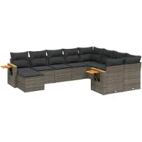 vidaXL 10-tlg. Garten-Sofagarnitur mit Kissen Grau Poly Rattan