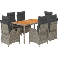 vidaXL 7-tlg. Garten-Essgruppe mit Kissen Grau Poly Rattan