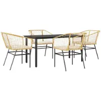vidaXL 5-tlg. Garten-Essgruppe mit Kissen Braun Poly Rattan Glas