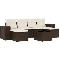 vidaXL 7-tlg. Garten-Sofagarnitur mit Kissen Braun Poly Rattan