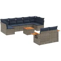 vidaXL 10-tlg. Garten-Sofagarnitur mit Kissen Grau Poly Rattan