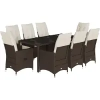 vidaXL 9-tlg. Garten-Essgruppe mit Kissen Braun Poly Rattan
