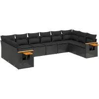 vidaXL 10-tlg. Garten-Sofagarnitur mit Kissen Schwarz Poly Rattan