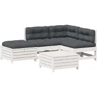 vidaXL 5-tlg. Garten-Lounge-Set mit Kissen Weiß Massivholz Kiefer