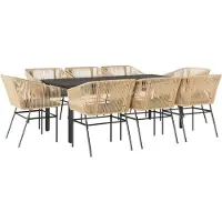 vidaXL 9-tlg. Garten-Essgruppe mit Kissen Braun Poly Rattan Glas