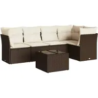vidaXL 6-tlg. Garten-Sofagarnitur mit Kissen Braun Poly Rattan