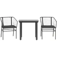vidaXL 3-tlg. Garten-Essgruppe mit Kissen Schwarz Poly Rattan Glas