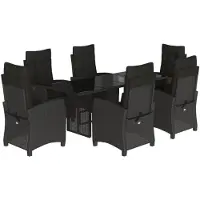 vidaXL 7-tlg. Garten-Essgruppe mit Kissen Schwarz Poly Rattan
