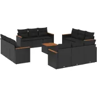 vidaXL 13-tlg. Garten-Sofagarnitur mit Kissen Schwarz Poly Rattan