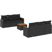 vidaXL 7-tlg. Garten-Sofagarnitur mit Kissen Schwarz Poly Rattan