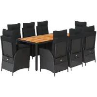 vidaXL 9-tlg. Garten-Essgruppe mit Kissen Schwarz Poly Rattan