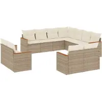 vidaXL 11-tlg. Garten-Sofagarnitur mit Kissen Beige Poly Rattan