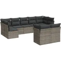 vidaXL 9-tlg. Garten-Sofagarnitur mit Kissen Grau Poly Rattan