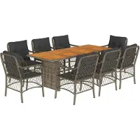 vidaXL 9-tlg. Garten-Essgruppe mit Kissen Grau Poly Rattan
