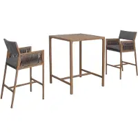 MCW Set Bartisch + 2x Barhocker MCW-Q12, Barstuhl Stehtisch, Polyrattan Olefin (210 g/m²) dunkelgrau