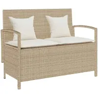 vidaXL Gartenbank mit Stauraum und Kissen Beige Poly Rattan