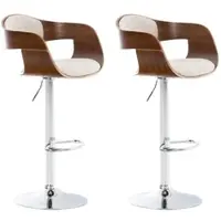Décoshop26 - Set aus 2 Barhockern im skandinavischen Design cremefarbener Stoffbezug und walnussfarbenes Holzgestell 10_0004250