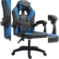 Décoshop26 - Gaming-Bürostuhl mit um 130° verstellbarer Rückenlehne auf Rollen mit Armlehnen aus schwarzem und blauem Kunstleder 10_0006951