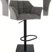Décoshop26 - Verstellbarer Barhocker x1 in taupefarbenem Cord mit gepolsterter umlaufender Sitzfläche und schwarzem quadratischem 10_0006284