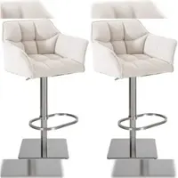 Décoshop26 - Set aus 2 verstellbaren Barhockern mit weißem Stoffbezug gepolsterter umlaufender Sitzfläche und quadratischem 10_0006795