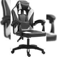 Décoshop26 - Gaming-Bürostuhl mit um 130° verstellbarer Rückenlehne auf Rollen mit Armlehnen aus schwarzem und weißem Kunstleder 10_0006952