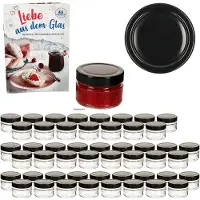 MamboCat 50er Set Marmeladenglas 106ml Einmachglas Deep TO70 Deckel Schwarz Heft