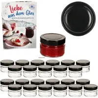 MamboCat 24er Set Marmeladenglas 106ml Einmachglas Deep TO70 Deckel Schwarz Heft