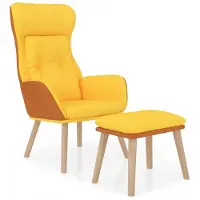 DKD Home Decor Relaxsessel mit Hocker Senfgelb Kunstleder & Stoff
