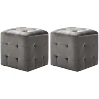 Décoshop26 - Set aus 2 gepolsterten Pouf-Fußhockern 30 x 30 x 30 cm grauer Samtstoff DEC029935 DEC029935