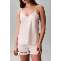 Calvin Klein Satin Cami W Piping Top Dotted Logo Pinstripe Ivory Größe: M | Lingerie-Shirts Outlet | Damen | Weiß