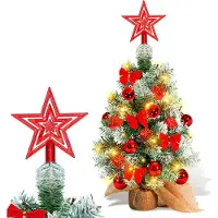 Jayseuw 40cm Mini Weihnachtsbaum mit 30 warmweiß LEDs, 8 Licht Modi, mit roter Deko, mit Stern-Baumspitze, Batterie betrieben, für Weihnachten, Rot