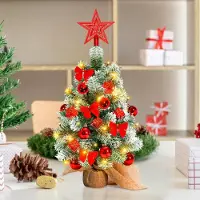 Jayseuw 40cm Mini Weihnachtsbaum mit 30 warmweiß LEDs, 8 Licht Modi, mit roter Deko, mit Stern-Baumspitze, Batterie betrieben, für Weihnachten, Rot