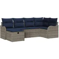 vidaXL Gartensofa-set 6 stk. Grau und Marineblau Poly-Rattan