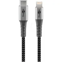 Goobay Lightning USB-C Textilkabel mit Metallsteckern, 2 m, schwarz, grau
