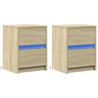 Décoshop26 - Set aus 2 Nachttischen mit Schubladen und LED-Beleuchtung 38 x 34 x 50 cm Holzwerkstoff Eichenfarbe DEC032849