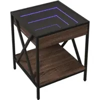 Décoshop26 - Nachttisch mit LED-Spiegel und Ablage 40 x 40 x 49 cm braunes Holzwerkstoff Glas und Stahl DEC033138
