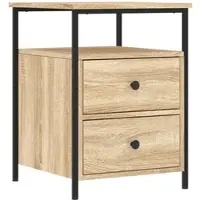 Décoshop26 - Nachttisch mit zwei Schubladen und Ablage 44 x 45 x 60 cm Holzwerkstoff Eichenoptik und Eisen DEC033879