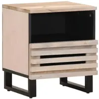 Décoshop26 - Nachttisch mit Schublade und offenem Fach 40 x 34 x 46 cm massives Mangoholz gebleichtes Braun und Stahl DEC032988