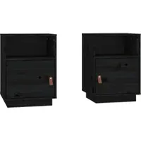Décoshop26 - Set aus 2 Nachttischen mit Fach und Tür 40 x 34 x 55 cm schwarzes Kiefernholz DEC035527