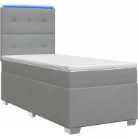Syfax Boxspringbett mit Matratze und LED Hellgrau 90 x 190 cm Stoff