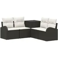vidaXL Sofa Set 5 stk. Schwarz und Cremeweiß Polyrattan und Stahl