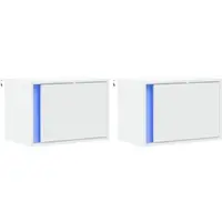 Décoshop26 - Set aus 2 wandmontierten Nachttischen mit LED-Beleuchtung Fach mit Tür weißes Holzwerkstoff DEC036120
