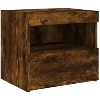 Décoshop26 - Nachttisch mit LED-Beleuchtung Schublade und offenem Fach 50 x 40 x 45 cm braunes Holzwerkstoff DEC033176