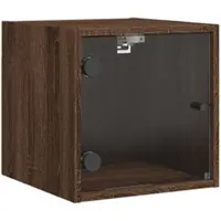 Décoshop26 - Wandmontierter Nachttisch mit Glastür 35 x 37 x 35 cm braunes Holzwerkstoff DEC033269