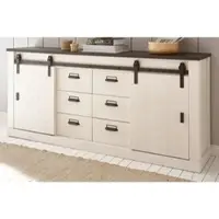 Furn.Design Sideboard "Stove" in weiß Pinie Kommode 201 x 91 cm mit 6 Schubladen und Soft-Close